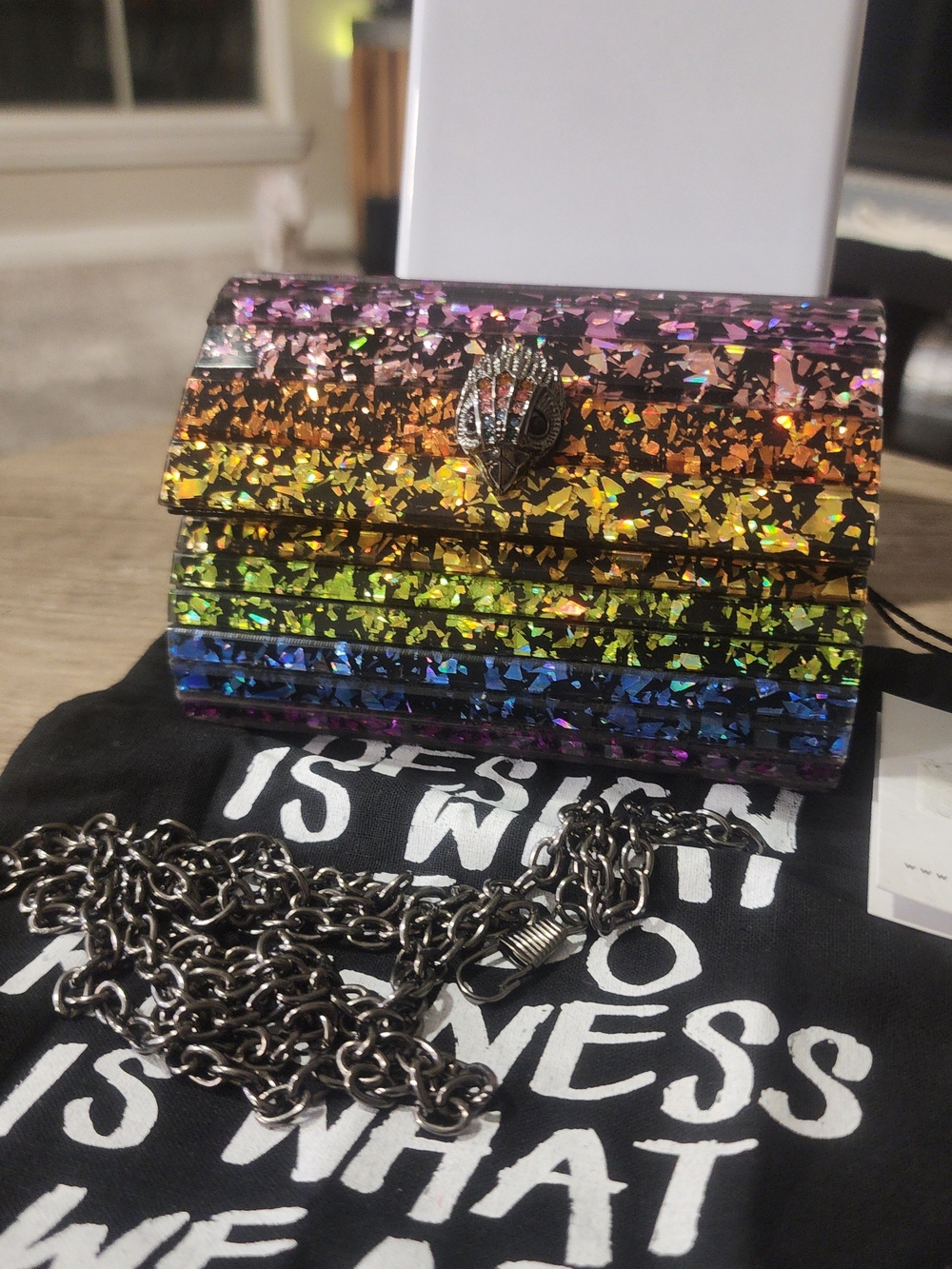 Iridescent Multi-Color Glitter Clutch Bag with Chain Strap